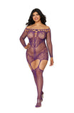 (d) Scalloped Lace Garter Dres Aubergine Q/s