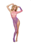(d) Asymmetrical Pal Leaf Patt Bodystocking Wisteria/pink Os
