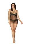 (wd) Gold Foil Babydoll Stretc Lace & Mesh Black/gold Os