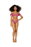 (wd) Gold Foil Lace Bralette & Panty Set Azalea/gold O/s