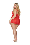 Lace & Mesh Babydoll & G- String Set Lipstick Red Q/s