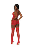 (wd) Lace & Mesh Garter Slip & String Set Lipstick Red O/s