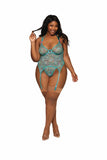 (d) Ditsy Floral Printed Lace Bustier & G-string Set Ocean Q/s