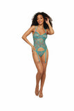 (d) Ditsy Floral Printed Lace Bustier & G-string Set Ocean O/s