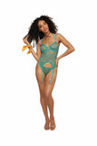 (d) Ditsy Floral Printed Lace Bustier & G-string Set Ocean O/s