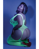 (d) Glow Supersonic Mosaic Bodystocking Neon Green Q/s