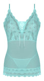 Seabreeze Lace Up Chemise & G Set Turquoise S/m