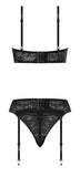Ooh La Lace Demi Bra Garter & Tanga Black 2xl