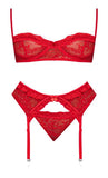(wd)ooh La Lace Demi Bra Gart Tanga Red 2xl