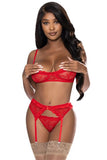 (wd)ooh La Lace Demi Bra Gart Tanga Red L/xl