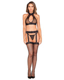 3pc Hosiery Bodystocking Set Black O-s