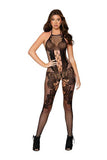 (d) Seamless Baroque Lace Open Crotch Bodystocking Black O/s