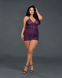 Stretch Mesh Chemise W- Shirring Detail & G-string Plum Queen