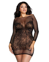 Seamless Fishnet & Lace Chemise Black Queen