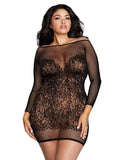 Seamless Fishnet & Lace Chemise Black Queen