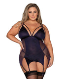 Microfiber & Mesh Garter Slip Eggplant Q-s