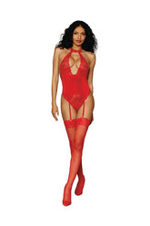 (d)stretch Lace & Velvet Gart Teddy Lipstick Red O/s
