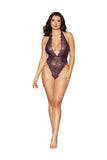 (d)gold Foil Stretch Lace Halt Teddy Aubergine/gold Os