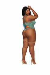 (d) Ditsy Floral Printed Lace Bustier & G-string Set Ocean Q/s