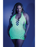 (wd)glow Shock Value Halter Dr Neon Green Q/s