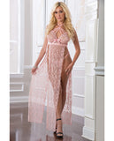 2pc Sheer Laced Night Gown Sweet Pink O-s