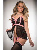 Pinklicious 2pc Empire Waist Babydoll Dress Black Hot Pink O-s