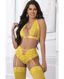 3pc High Waist Garter Laced Panty Set Illuminating O-s