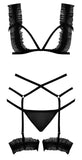 Ruffled Bra Garter & Panty Black 2xl