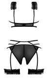 Ruffled Bra Garter & Panty Black L-xl