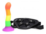 Strap U Proud Rainbow Silicone Dildo W- Harness