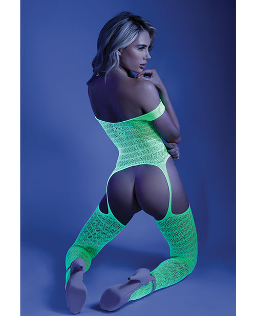 (d) Glow Supersonic Mosaic Bodystocking Neon Green O/s