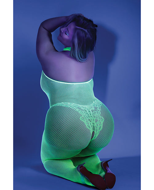 Glow Moonbeam Crotchless Bodystocking Neon Green Q/s