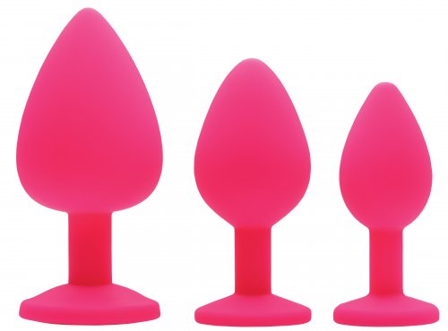 Frisky Pink Pleasure 3 Pc Silicone Anal Plugs W/ Gems