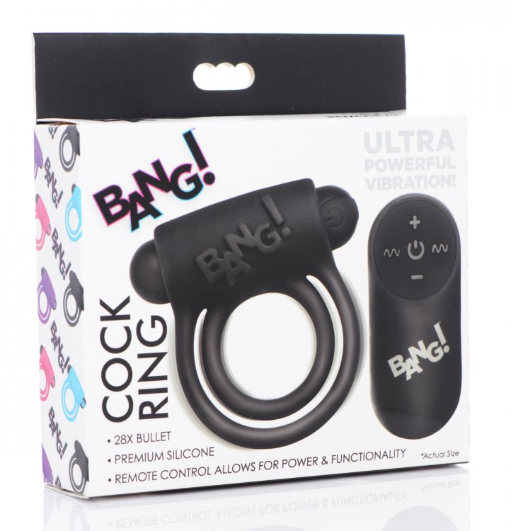 Bang! Silicone Cock Ring & Bullet W/ Remote Black