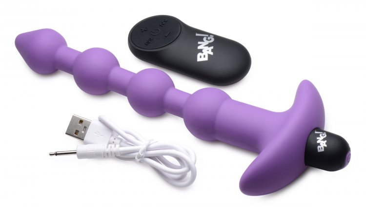 Bang! Vibrating Silicone Anal Beads & Remote Purple