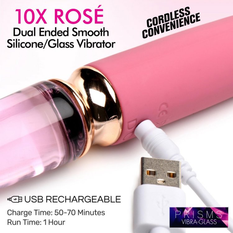 Prisms Vibra-glass 10x Rose Dual Ended Glass Vibrator