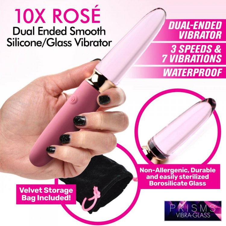 Prisms Vibra-glass 10x Rose Dual Ended Glass Vibrator