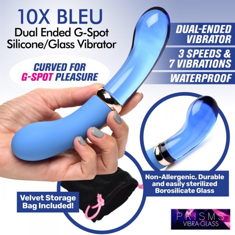 Prisms Vibra-glass 10x Bleu Dual Ended Glass G Spot Vibe