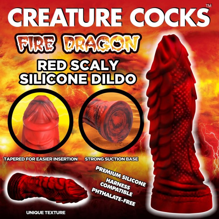 (d) Creature Cocks Fire Drago Scaly Silicone Dildo