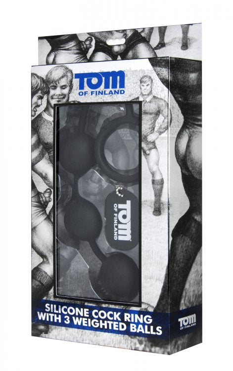 Tom Of Finland Silicone Cock Ring W/3 Weighted Balls