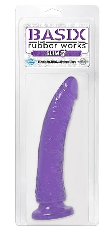 Basix Rubber Works Slim 7in Dong Purple W- Suction Cup