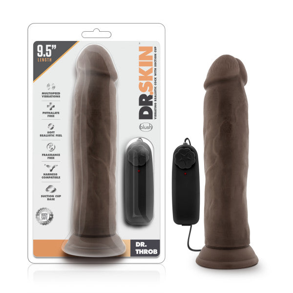 Dr Skin Dr Throb 9.5in Vibrating Cock W- Suction Cup Chocolate