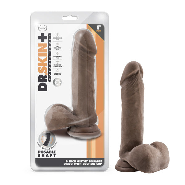 Dr Skin Plus 9in Thick Posable Dildo W- Balls Chocolate