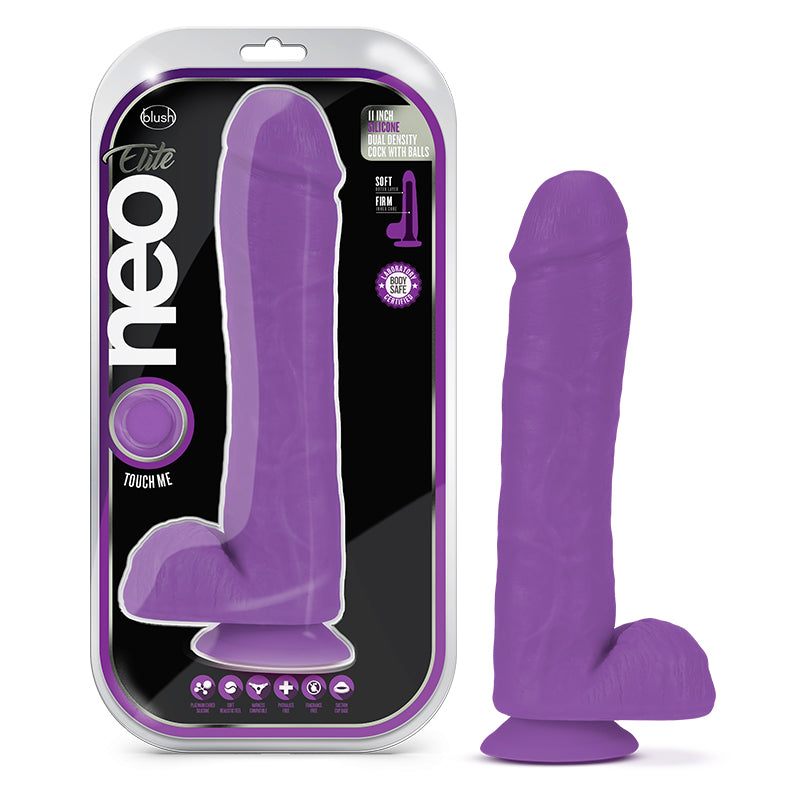 Neo Elite 11in Dual Density Cock W- Balls Neon Purple