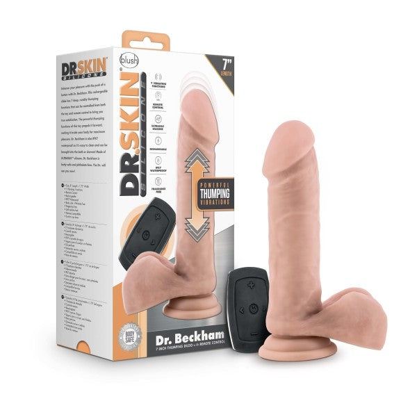 Dr Skin Dr Beckham Silicone 7in Thumping Dildo W- Remote Vanilla