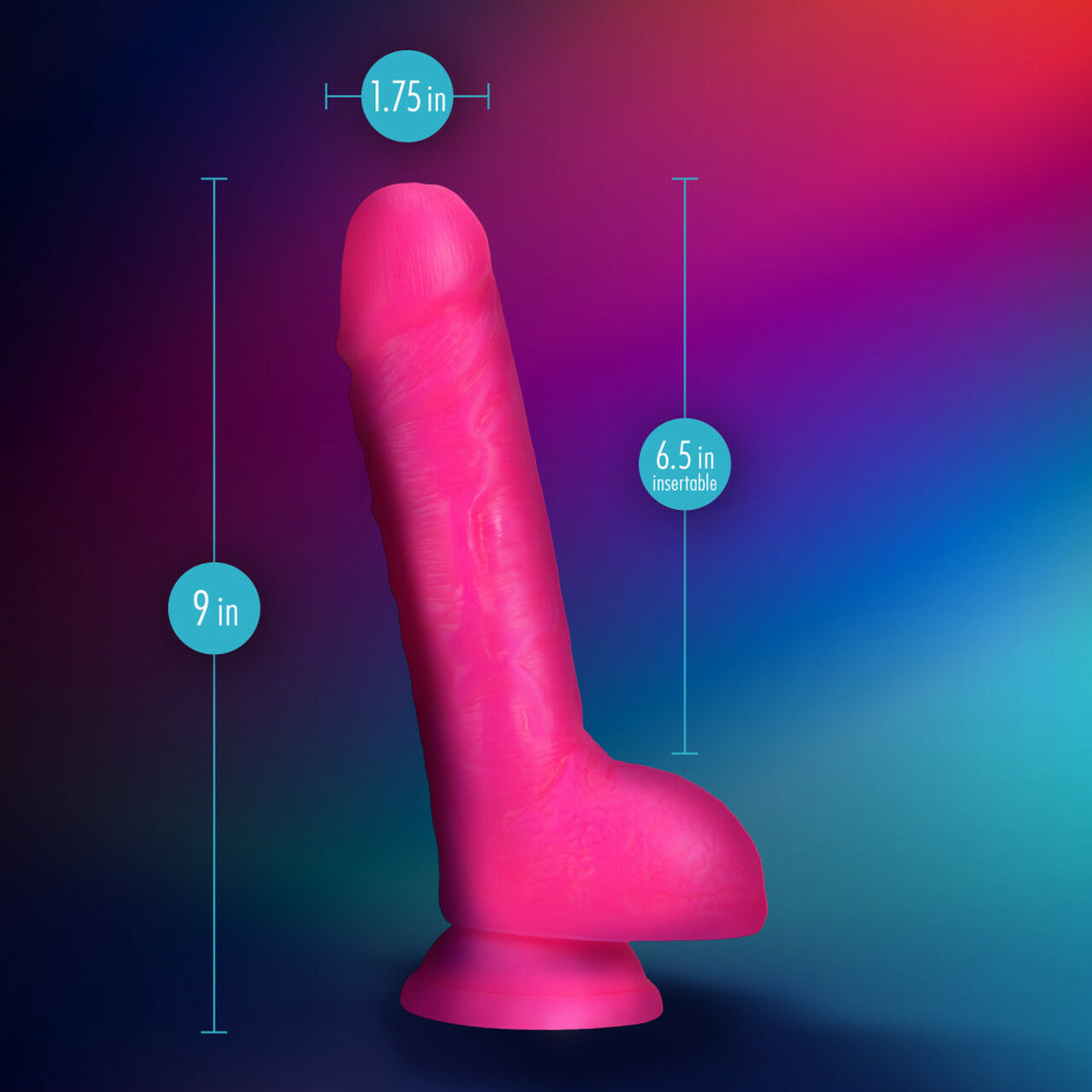 Neo Elite 9in Dual Density Cock W- Balls Neon Pink