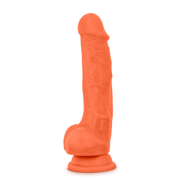 Neo Elite 7.5in Silicone Dual Density Cock W- Balls Neon Orange