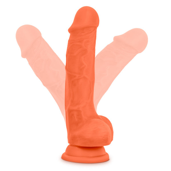 Neo Elite 7.5in Silicone Dual Density Cock W- Balls Neon Orange