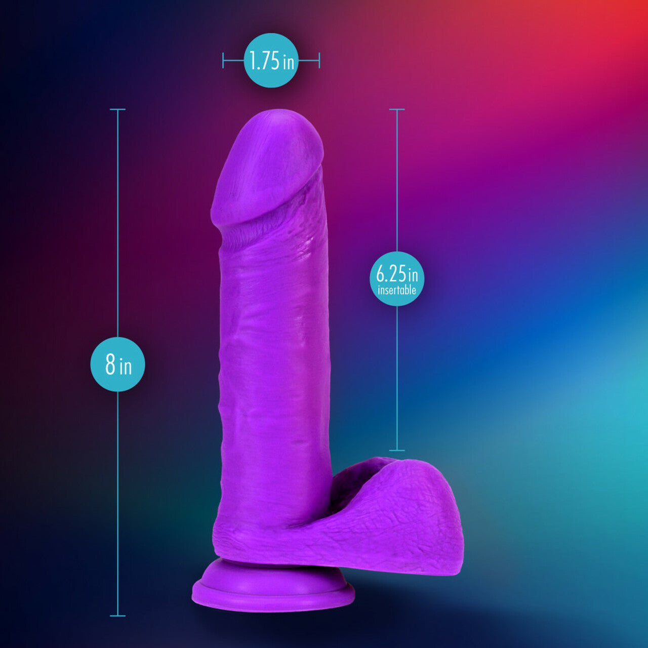 Neo Elite 8in Dual Density Cock W- Balls Neon Purple