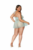 (d) Stretch Lace Babydoll Set Ruffle Trim Mint Q/s